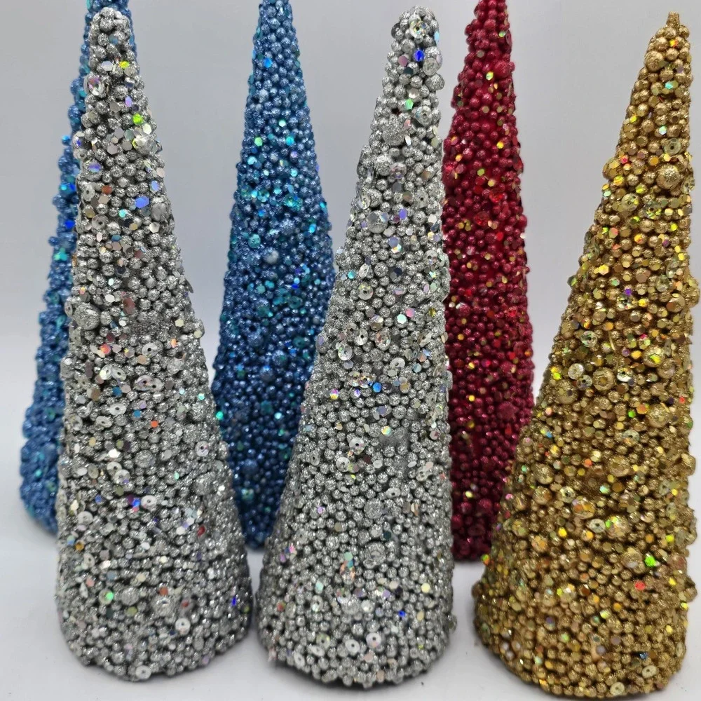 Vtg Gold Silver‎ Red Blue Cardboard Cone Christmas Trees 9